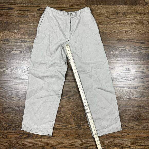 LL Bean Pants Women 12 Brown 100% Linen Elastic Waist Lightweight Coastal Resort - Picture 8 of 11